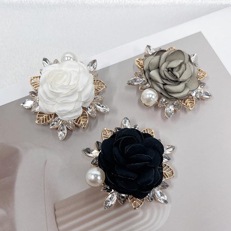 OIDIMS Elegant Rose Flower Brooch Pin for Women Men Wedding Party Gentleman's Essentials Handmade Imitation Crystal Pearl Fabric Flower Lapel Pin Dress Suit Accessories Boutonniere Ideas Gift - Image 4